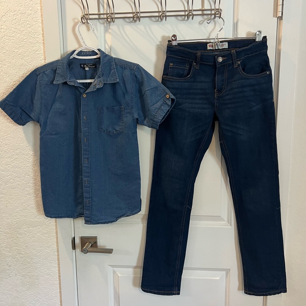 Blue Denim Shir size L and Jeans  size 14 Set 2